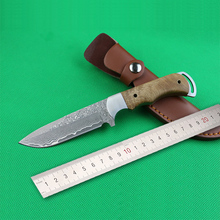 Cuchillo de caza de Damasco forjado a mano, cuchillo de supervivencia de acampada, cuchillo táctico de hoja fija, Hanlde de madera, envío gratis 2024 - compra barato