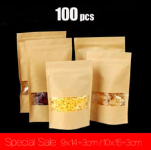 100Pcs/lot Special Sale Small Size Kraft Paper Food Bag with Zip Lock And Clear Window, Reusable Sealing Bag For Gift Bags 2024 - buy cheap