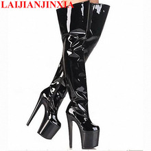 LAIJIANJINXIA Extrem High Heels 20Cm Over The Knee Boots Ladies Shoes Women 10Cm Platform Thigh Boots Round Toe Leather Boots 2024 - buy cheap