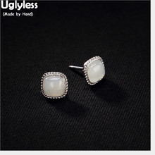 Uglyless-pendientes cuadrados delicados de tamaño MINI para mujer, joyería fina geométrica de Jade Natural 100% Real sólido, tachuelas de plata tailandesa 925 2024 - compra barato
