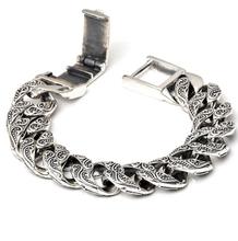 Pure Silver S925 Heavy Thick Carved Link Chain Flat Chross Bangle Solid Silver Bracelet Sterling 925 Silver Jewelry 2024 - buy cheap