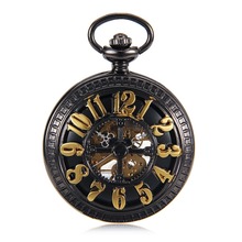 Hot Big Arabic Number Hollow Cross Design Vintage Cut - out Black Hand Wind Mechanical Mens Pocket Watch Nice Gift  H221 2024 - buy cheap