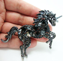 Черная брошь-лошадь в виде единорога, уникальные элегантные броши в стиле ар нуво со стразами, булавка, кулон 2024 - купить недорого