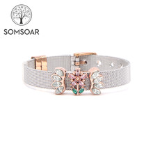 Somsoar Jewelry Two-Tone Mesh bracelet set with Rose gold Crystal Flower Slide Charm Bracelet Set as Christmas Gift 2024 - buy cheap