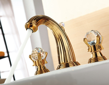 FREE SHIPPING gold clour 3Pieces  widespread bathroom basin faucet  NEW WATERFALL SINK CRYSTAL FAUCET 2024 - buy cheap