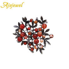 Ajojewel Vintage Style Natural Stone Plant Brooch Pins Red/Green Retro Jewelry Wholesale 2024 - buy cheap