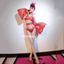 New Year Nightclub Stage Wear DS Female Singer DJ Chinese Style Sexy Low-cut Red Cut out Performance Costume Clothes Suit 2024 - buy cheap