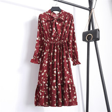 2022 Autumn Women Dress For female Long Sleeve Red Black Floral Polka Dot Vintage Chiffon Shirt Dress Casual Winter Midi Dresses 2024 - buy cheap