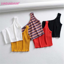 LUNDUNSHIJIA-Tops sexys de moda para mujer, camiseta sin mangas de un solo hombro, chalecos ajustados en 5 colores 2019 2024 - compra barato