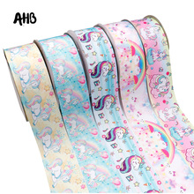 AHB 3"Grosgrain Ribbon Rainbow Unicorn Printed Ribbon 75MM DIY Girls Hairbows Accessories Decorative Crafts Heat Transfer Ribbon 2024 - buy cheap