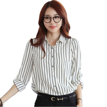 Tamanho grande S-4XL Lady Chiffon Casual Shirts 2016 Nova Coreano Black & White Mulheres Moda Blusas Listradas 2024 - compre barato