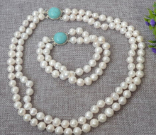 Huij 004062 9-10 мм белый пресноводный круглый жемчуг ожерелье и браслет набор 2024 - купить недорого