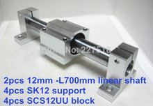 12mm linear set: 2 pcs 12mm-700mm eixo redondo linear + 4 pcs SK12 eixo suporte + 4 pcs SCS12UU bloco rolamento linear 2024 - compre barato