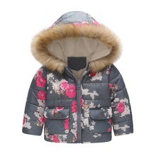 Meninos Girsl Crianças Floral Da Cópia Da Flor da criança Do Bebê Inverno Quente Down Jacket Parka Com Capuz Casaco À Prova de Vento menina casaco manteau fille 2024 - compre barato