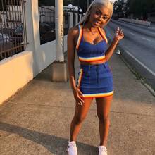 New Style Strap Women Crop Top And Skirt Set 2 Piece Track Suit Two Piece Female Outfit Summer A7592L 2024 - buy cheap