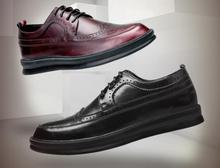Sapatos masculinos de couro legítimo, sapatos casuais inteligentes com plataforma esculpidos, sapatos de ponta fina crescentes para homens 2024 - compre barato
