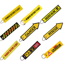 Wholesale Remove Before Flight Keychain Key Ring Embroidery Buckles for Motorcycle cloth Key Tag Yelloew Danger 2024 - buy cheap