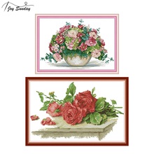 Joy Sunday Hydrangea Bouquet Cross Stitch Flower Aida Printed on Canvas for Embroidery Kit DIY Needlework DMC Crossstitch Thread 2024 - buy cheap