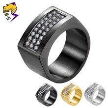 Hiphop Ice Out Crystal Rings for Men Gold Silver Color Titanium Steel Big Square Black Ring Women Wedding Hip hop Jewelry 2024 - buy cheap