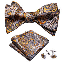 Gold Paisley Designer Self Bow Tie For Men Silk Butterfly Men Tie Hanky Cufflink Suit Collar Removable Necktie Barry.WangLH-1011 2024 - buy cheap