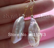 FREE SHIPPING>>> wb0058 Genuine Natural 30mm Purple Reborn Keshi Pearl Earrings 2024 - buy cheap