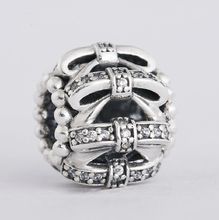 Winter 925 Sterling Silver Pave CZ Shimmering Openwork Bowknot Ball Charm Beads Fit Pandora Bracelets DIY Fine Jewelry 2024 - buy cheap