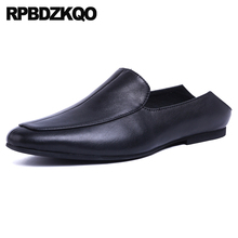 Sandals Mules Half High Quality Brand Black Designer Shoes Men Luxury 2021 Slides White Genuine Leather Solid Runway Slip On 2024 - buy cheap