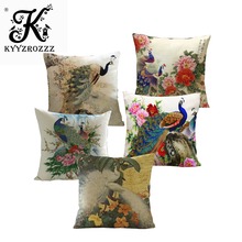 Capa de almofada de pavão clássico chinês, capa colorida de linho para travesseiro de sofá, assento de carro, produtos têxteis 2024 - compre barato