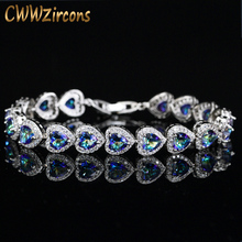 CWWZircons-brazalete con forma de corazón para mujer, cristal azul claro, clásico, precioso, Mystic, regalo de boda, joyería CB173 2024 - compra barato