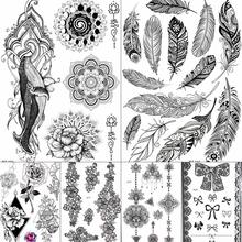 Waterproof Fake Black Feather Rose Henna Sexy Flower Women Temporary Tattoos Stickers Whale Arm Tattoo India Feather Tatoo Jewel 2024 - buy cheap