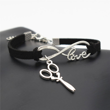 10 Colors Fashion Infinity Love Hairdresser Hair Stylist Charm Scissors Leather Bracelets Adjustable Personalized Gifts Jewelry 2024 - buy cheap
