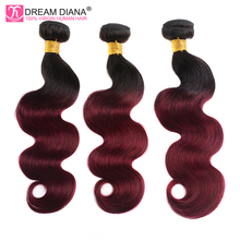 DreamDiana Ombre Burgundy Body Wave Two Tones Ombre 3 Bundles Remy Weave 99J Brazilian Hair Red Wine Color Ombre Human Hair 2024 - buy cheap