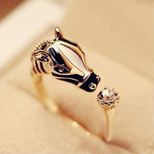 Anéis de forma animal cabeça de cavalo cristal anel ajustável para mulheres joias estilosas 2024 - compre barato
