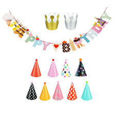 Sombreros de fiesta con pancarta de feliz cumpleaños para niños y niñas, conjunto de decoración hecho a mano con estampado de lunares, 12 unidades 2024 - compra barato