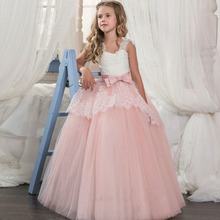 Vestido infantil de princesa, vestido longo de festa com renda e laço 2024 - compre barato