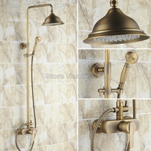 Wall Mounted Antique Brass Rain Shower Faucet Set with Hand Spray Shower + Shower Head /Bathroom Single Handle Mixer Taps Wrs171 2024 - buy cheap