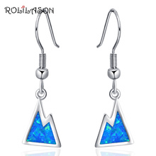 ROLILASON Geometric design for women anniversary party Blue fire opal 925 silver drop earring fashion jewelry OE683 2024 - buy cheap