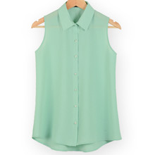 Женская шифоновая блузка без рукавов, тонкая офисная блузка, летняя одежда для работы, K123 2024 - купить недорого