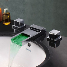 Grifo con acabado cromado para lavabo de baño, grifería LED de cascada, mezclador contemporáneo para fregadero 2024 - compra barato