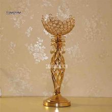 6PCS/LOT Metal Gold Candle Holders With Crystals 49CM WJ-607 Stand Pillar Candlestick For Wedding  (180mm*490mmH) 2024 - buy cheap