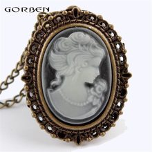 Vintage Elegant White Beautiful Lady Head Portrait Sculpture Pocket Watch Women Necklace Chain Pendant Ladies Girls Quartz Watch 2024 - buy cheap