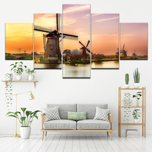 Canvas Painting Dutch factory Kinderdijk windmill 5 Pieces Wall Art Painting Modular Wallpapers Poster Print Home Decor 2024 - buy cheap