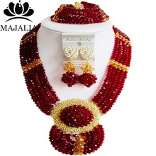 Majalia Fashion Nigeria Wedding African Beads Jewelry Set Wine burgundy Crystal Necklace Bridal Jewelry Set Free Shipping 6DN029 2024 - buy cheap