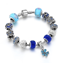 2018 nova moda jóias charme pulseiras para mulher com contas de cristal azul planta pulseiras prata pulsera sbr170068 2024 - compre barato