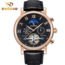 BINSSAW Men Automatic Mechanical Watch Luxury Brand Tourbillon Waterproof Mens Leather Business Sports Watches Relogio Masculino 2024 - buy cheap