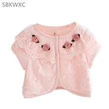 IDEA FISH Lolita Style Summer Children Kids Coat Lace Baby Girls Jacket with 4 Flowers Pink 0-2T 2024 - buy cheap