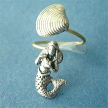 Anillo de sirena Retro ajustable hecho a mano, regalo para los amantes de las mascotas, Idea de anillo de sirena, joyería 2024 - compra barato
