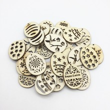 20pcs 30x40mm Rustic Happy Easter Eggs Wood Crafts Tags Decoration DIY Embellishment Chips Easter Egg Hanging Ornaments Pendants 2024 - buy cheap