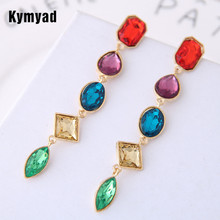 Kymyad-pendientes de Estilo Vintage para mujer, aretes largos de cristal, piedras de resina Multicolor 2024 - compra barato