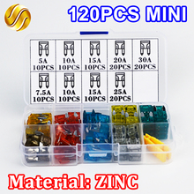 120pcs Car MINI Fuse 5A 7.5A 10A 15A 20A 25A 30A Amp ZINC Assortment Auto Blade Type Fuses Boat Truck SUV with Box Clip 2024 - buy cheap